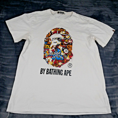 Bape Shirt Herren Large weiß Playland weich creme Grafikdruck Logo Tee Top