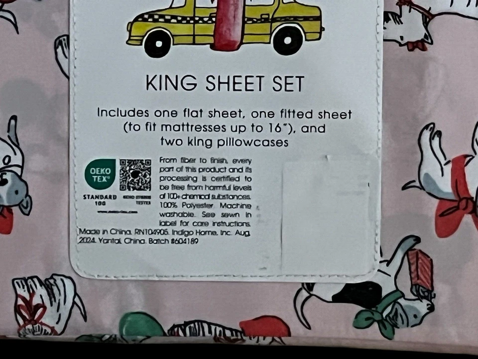 Juego de sábanas Cynthia Rowley Navidad Holiday King diseño de perro nuevo Foto 3 de 3