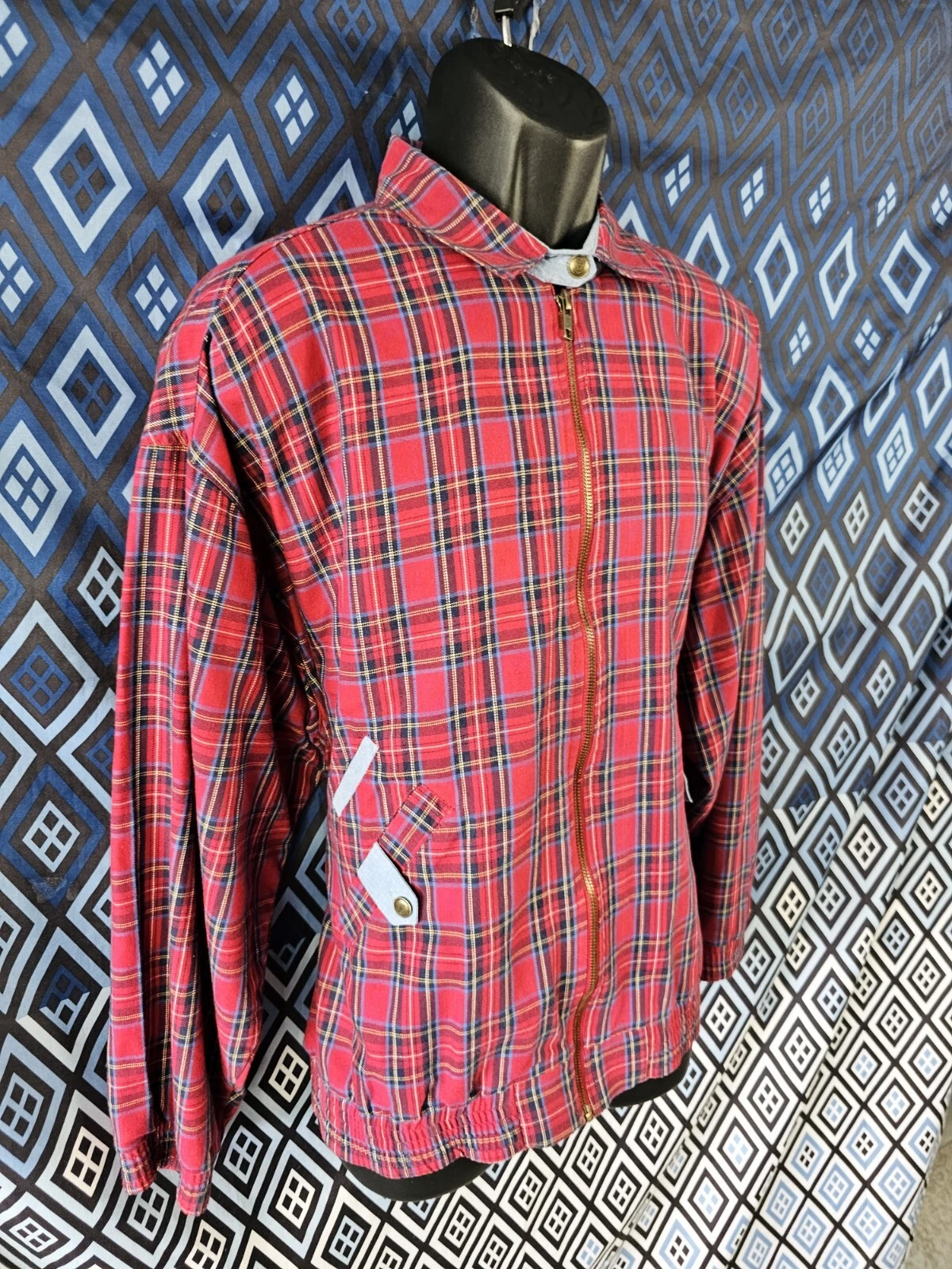 Jantzen Jacket Red Blue Plaid XL Men Chest 56" Length 26.6" Fullzip