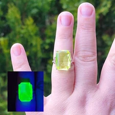 Sterling Vaseline Uranium Glass Ring Emerald Cut 925 Silver