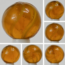 Handmade Gooseberry Marble, Amber Glass, 11/16 in, NM, Buffed, Germany, S1403