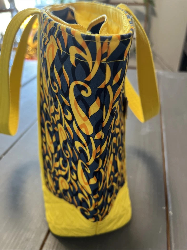 Bolso de Hombro NARAYA Floral Nuevo Acolchado 15x12" Amarillo/Azul Foto 3 de 4