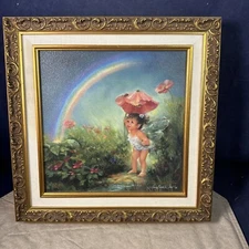 MARY BAXTER ST CLAIR “Under The Rainbow" Pixie Signed - Framed Canvas Print 95