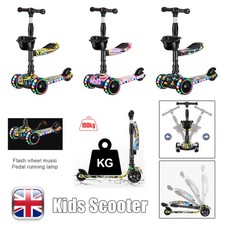 Kids Scooter Child Kick Flashing Adjustable LED Light Up 3 Wheel Push Folding UK