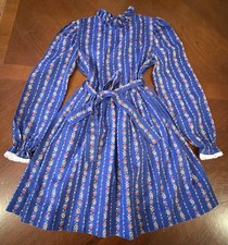 Vintage Miss Quality Girls Dress Blue Flowers 70s USA Cottage Size 6