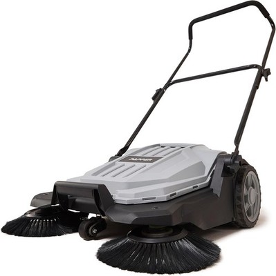 Dapper Supply Walk-Behind Outdoor Hand Push Floor Sweeper - 5.25 Gallon Capacity