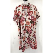 Urban Rose Floral Mini Dress Pink Orange Short Sleeve Keyhole Mock Neck USA Made