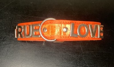 Orange Silver TRUE LOVE Dog Collar 1'' thick Bonded leather Dogs Dog