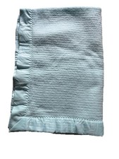 Vintage Acrylic Blanket Nylon Trim Waffle Weave 34x49 Aqua Blue