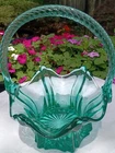 FENTON Art Glass Sea Mist Green VULCAN BASKET 9544 LE 8"