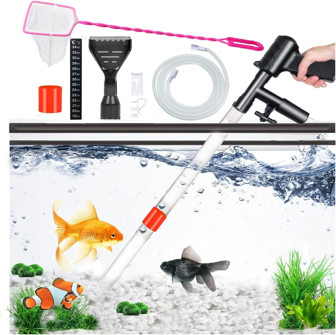 Aquarium Gravel Cleaner Siphon Fish Tank Vacuum Cleaner for Absorb Dirt Wash San