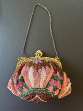 Antique beaded evening bag floral design brass clasp closure