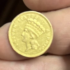 1854-o three dollar gold piece AU details has three light file marks