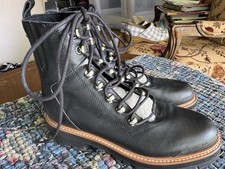 Marc Fisher Izzie Lugsole Ankle Boots Black Leather Shearling Trim Womens 6.5