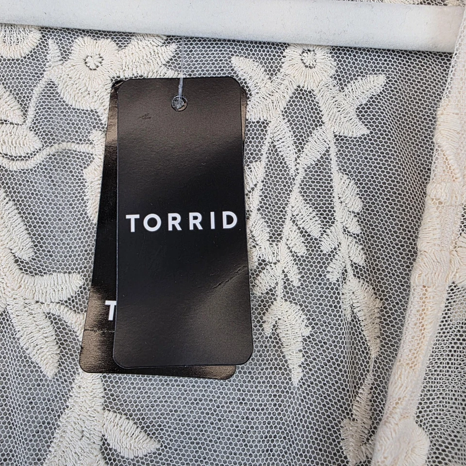 Torrid 网眼刺绣和服夹克女式 1X Dew 奶油透明蕾丝掸子 — 第 4/4 张图片