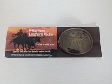 Vintage 80s Marlboro Longhorn Steer Brass Belt Buckle Cigarettes Collectible
