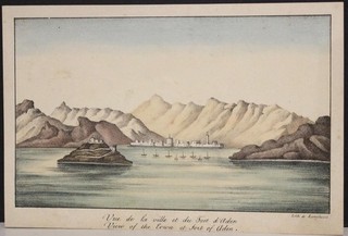ADEN YEMEN 1810ca LANGLUMÉ UNUSUAL ANTIQUE ORIGINAL LITHOGRAPHIC CITY VIEW