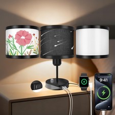Bedside Table Lamp for Bedroom, Small Bedside Light with USB C and A Ports, N...