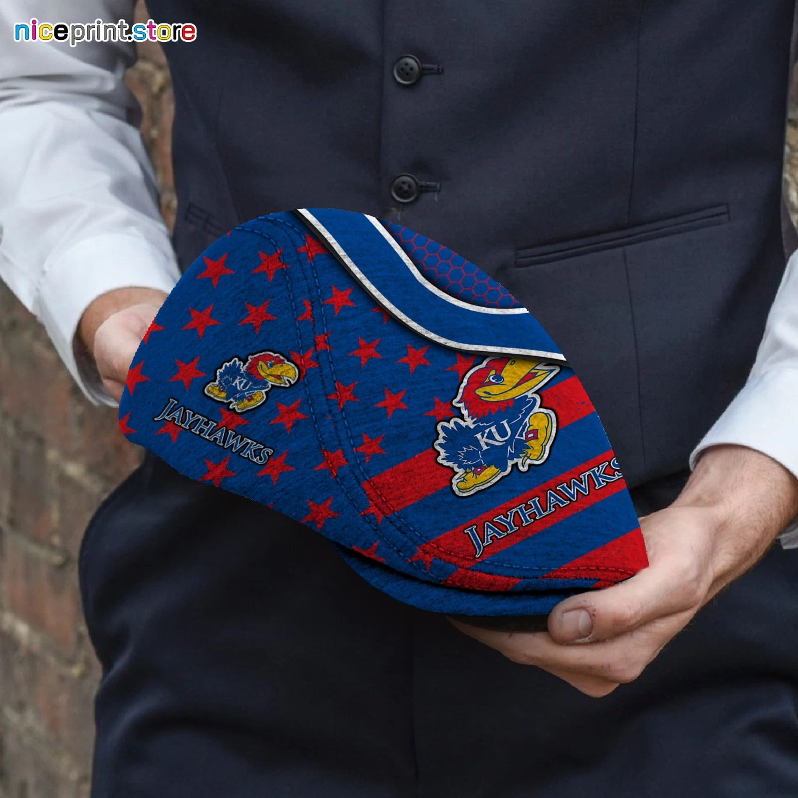 Kansas Team Jayhawks Jeff Cap NCAA Newsboy Cap Flat Cap NCAA Cap For Men