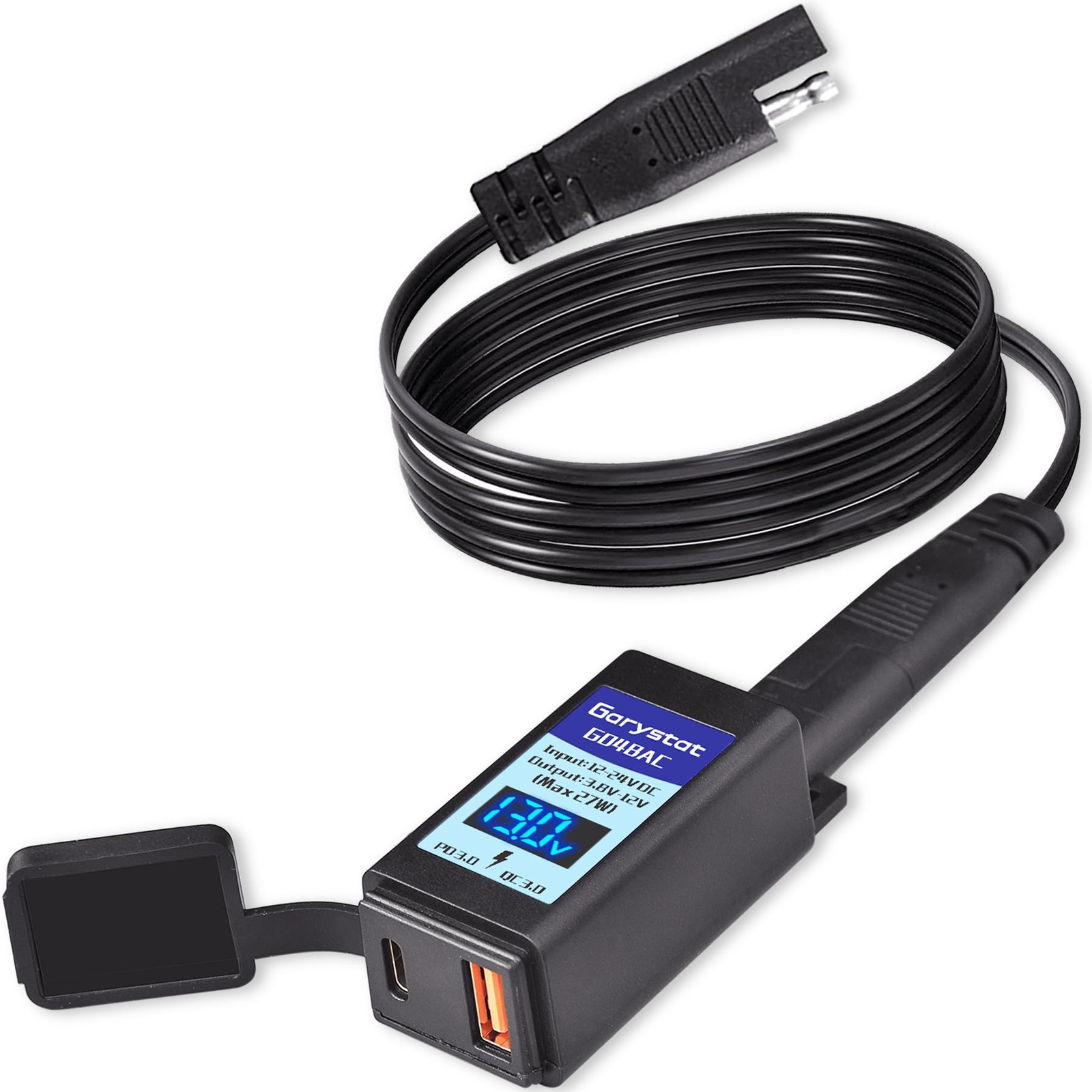 Garystat Motorcycle USB-C Charger, SAE to USB Adapter, 27W Dual Port USB Fast...