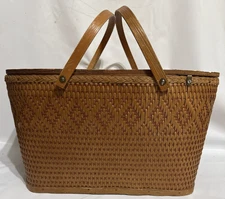 Vintage Redman Large Wicker Picnic Basket, Double Hinged Lid w/Insert Read