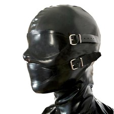 Latex Mask Rubber Hood with Removable Eyes and Mouth Mask Open Eyes Mouth Bac...