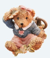Vintage 1999 Home Interiors Autumn Teddy Bear Girl Figurine w Basket  Leaves