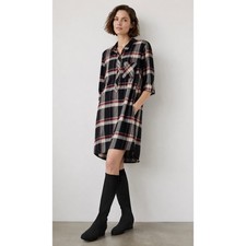 J Jill Womens Plaid Roll Tab Sleeve Shirt Dress Side Pockets in Black Red M