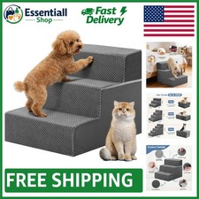 Safe  Stylish 3-Step Dog Ramp - Foldable Pet Stairs for Small/Medium Dogs, Grey