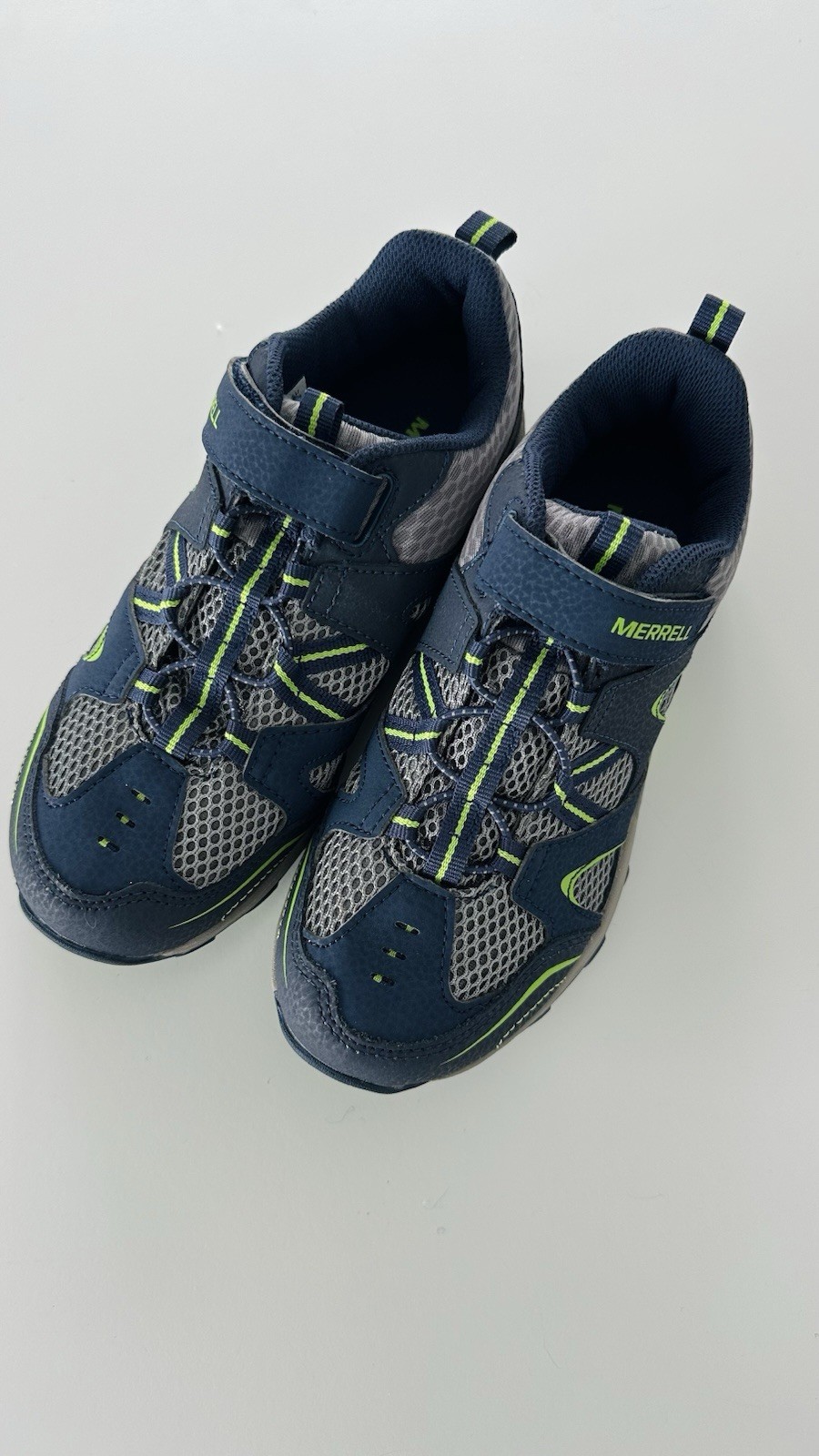 Merrell Kids Trail Hiking Shoes US 3.5M Navy Gray Green Hook & Loop New