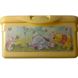 Vintage Huggies Baby Wipes Case Winnie the Pooh Piglet Eeyore Yellow Plastic HTF