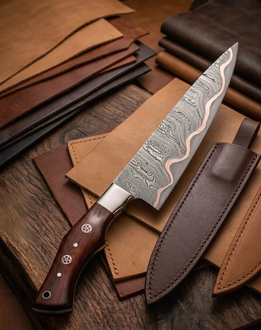 Handmade Copper Pattern Damascus Blade Bowie Knife - Chef Knife - Kitchen Knife
Opens in a new windo