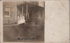 Henrietta Girl with Cat RPPC Postcard Brick Home Porch Scene