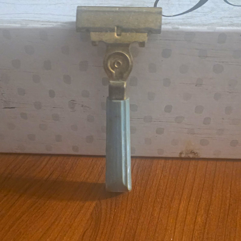 Vintage Metal Safety Razor Metal Head with Green Handle Circa 1900