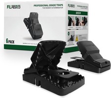 Set of 6 Professional Grade Extra Large Rat Snap Traps, Mouse Trap, Black 