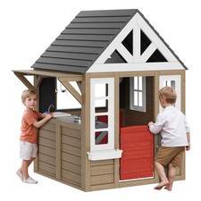 Outdoor Wooden Playhouse Kids Garden Games Cottage w/Door Window Sink