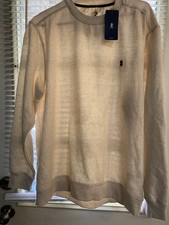NWT IZOD Advantage Performance Stretch Fleece Lined Crew Neck Cream Sweater L