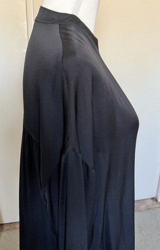 VINCE Silk Top Blouse Tunic Shirt OVERSIZED XS Black Mandarin Collar Long Sleeve - Picture 12 of 16