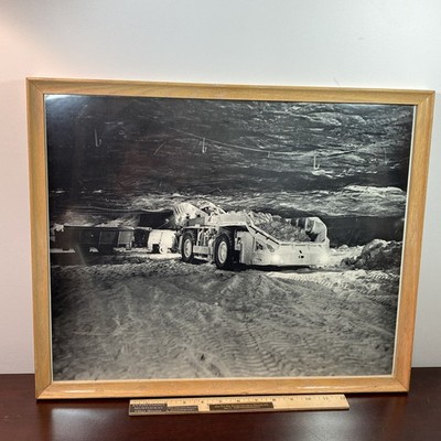 21x17  Train Carts On Track Shuttle Car Loaded Ore Mine Shaft B&W PHOTO PRINT