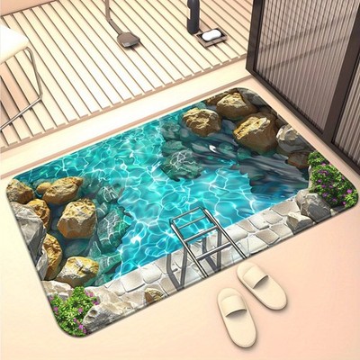 1pc Illusion Pond Door Mat   Indoor Use, Microfiber Absorbent Machine Washable 