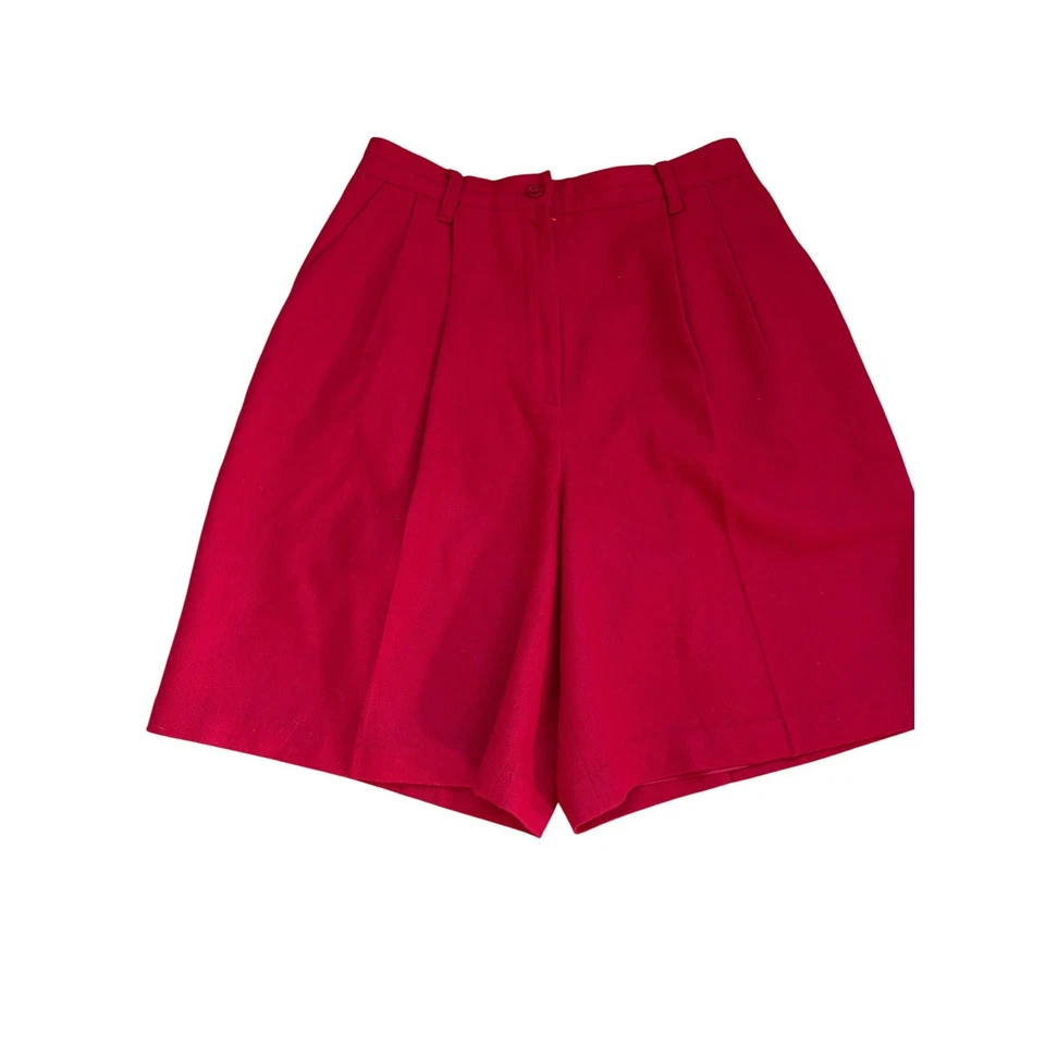 Pantalones Cortos de Lana Sag Harbor Plisados Cintura Alta Rojo Pantalones Cortos de Carrera Talla 12 Foto 2 de 4