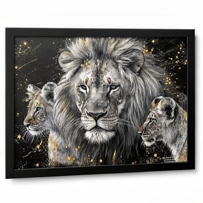 Majestic Lion & Cubs Art Print Realistic Wildlife Wall Art Lion Family Artwork (