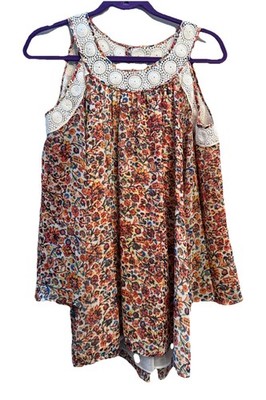 Daniel Rainn Women Floral Open Shoulder Blouse Crochet Trim Boho Top XXL Flowy