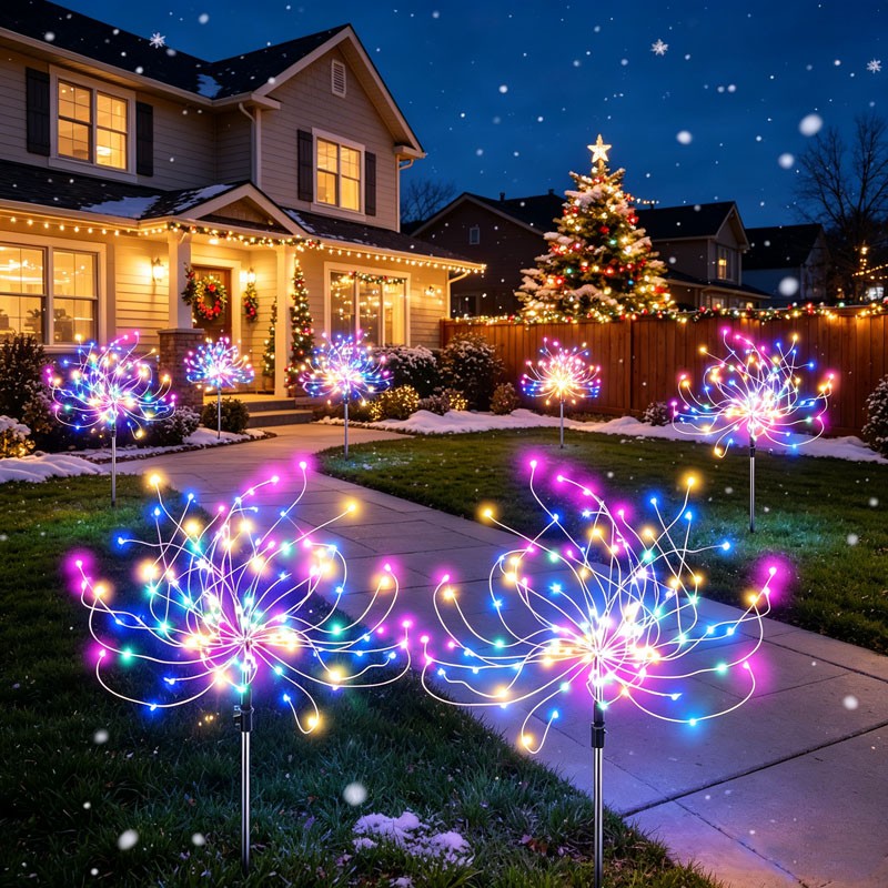 2Pc Christmas Solar Lights Outdoor Garden Firework Lights Waterproof Patio Decor