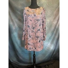 Lulus Ashford Blush Pink Floral Print Long Sleeve Shift Dress Woman's Size S