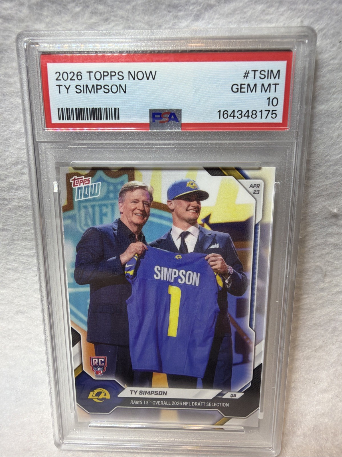 2026 Topps Now NFL Draft Night Ty Simpson RC Rookie Card PSA 10 Gem Mint Rams