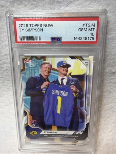 2026 Topps Now NFL Draft Night Ty Simpson RC Rookie Card PSA 10 Gem Mint Rams