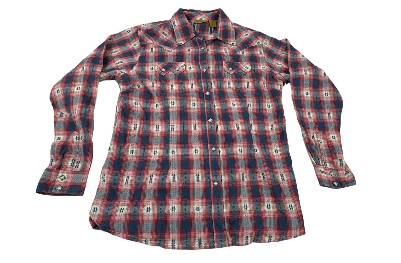 Wrangler Plaid Pearl Snap Western Long Sleeve Flannel Shirt. Women's - Size L