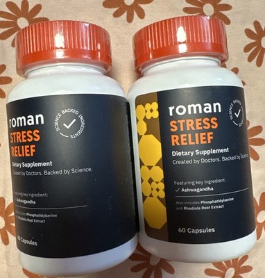 LOT OF 2 Roman Stress Relief Supplement 60 Caps Ea Sealed  Exp Date 10/2027 A8