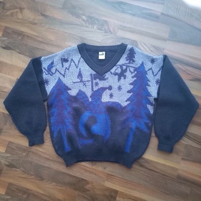 Rare Vintage Puma Strickpullover Size L Ski Alpine Motiv Made In Italy